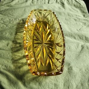 Hazel Atlas Amber Celery Relish Glass Tray Star And Fan Prescut Starburst Yellow